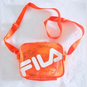 NEW Fila Clear Vinyl Shoulder Bag, Orange with pink free pouch